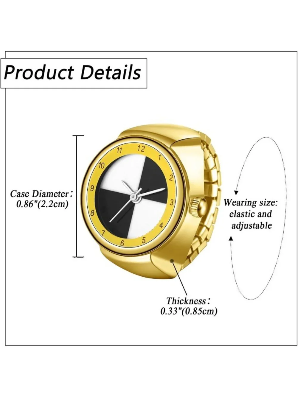 Unisex Gold Analog Quartz Stretchy Band Elastic Round Classic Finger Ring Watch
